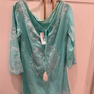Embroidered Aqua Tunic Beach Dress